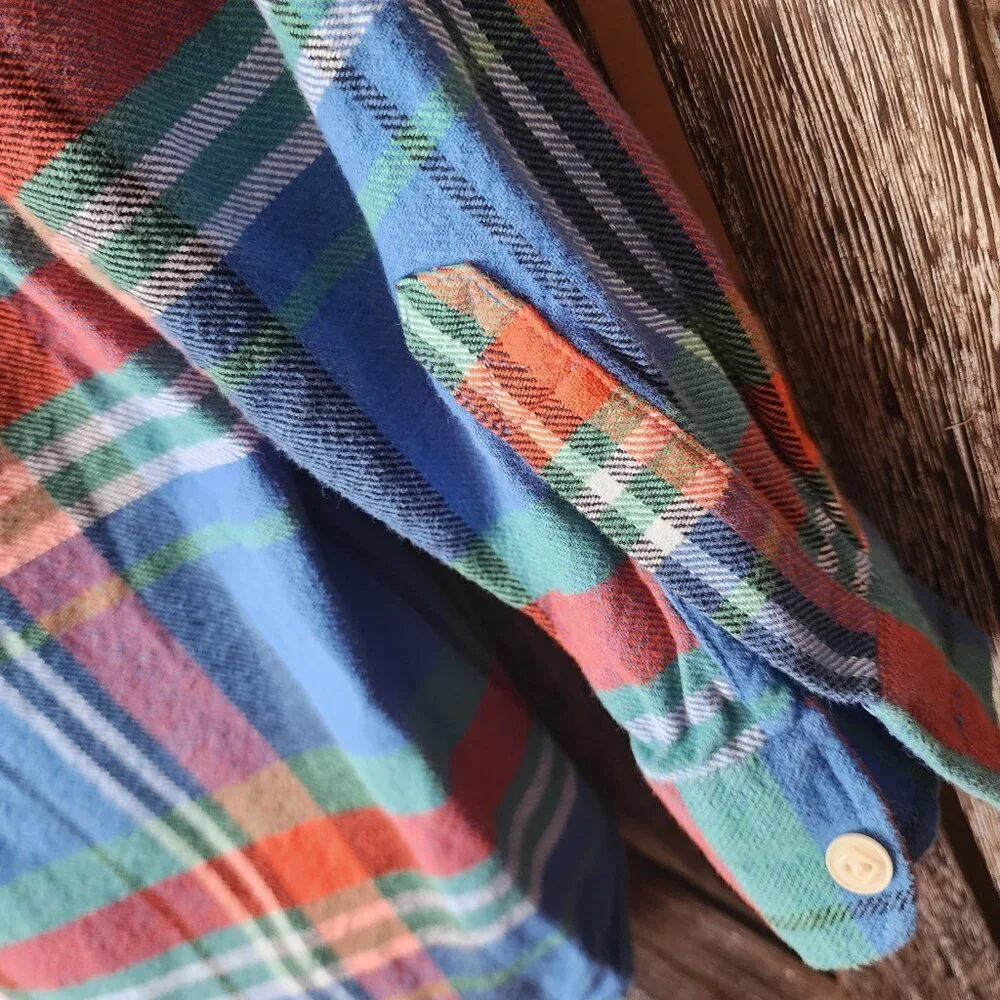 GapKids Blue Plaid Button-up Long Sleeve Heavyweight Flannel Shirt Size 8 Medium